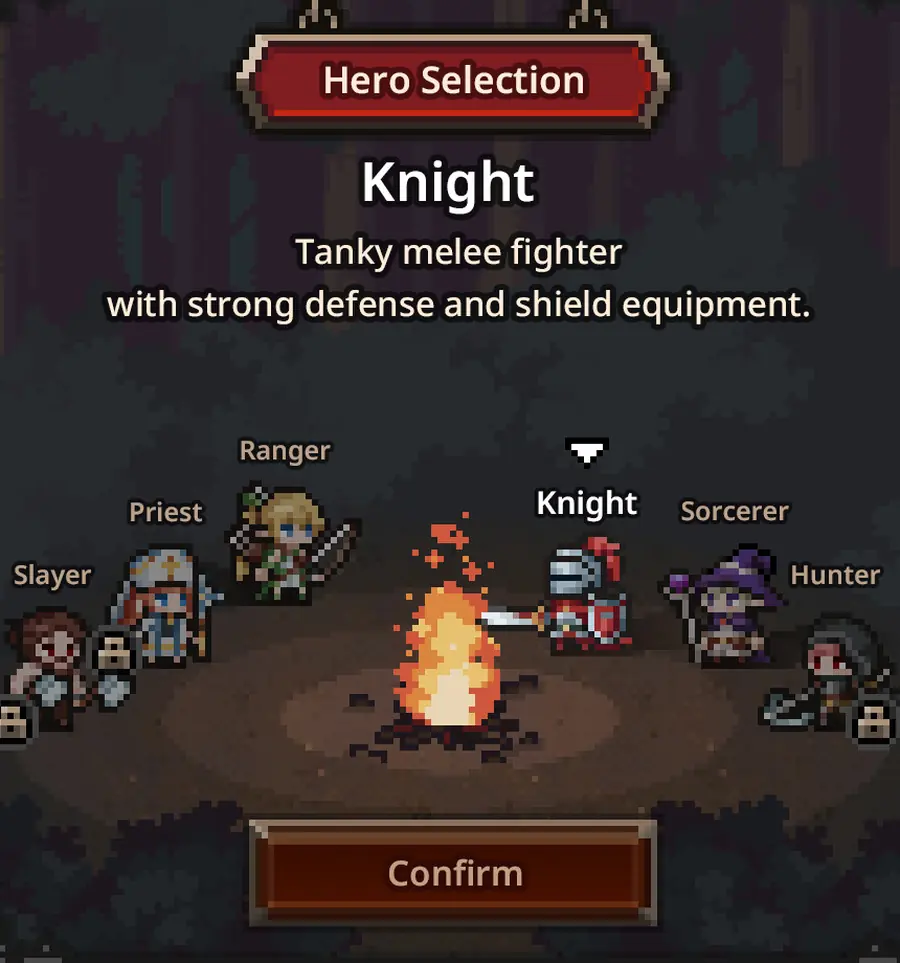 プリーストを含むTask Bar Heroの公式クラス選択画面