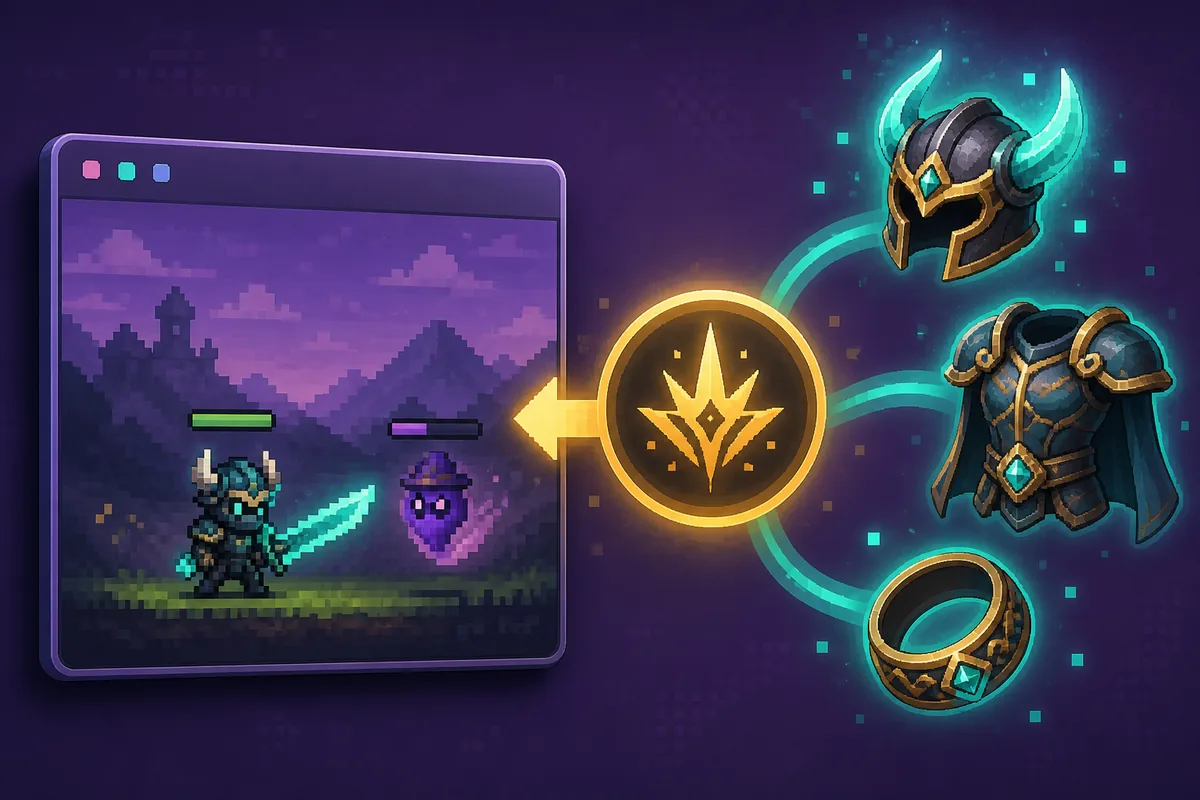 特殊ステータスの紋章とTaskbar Heroの装備を描いた解説イラスト